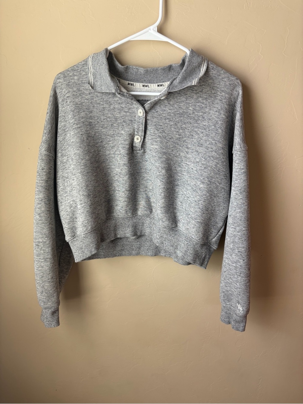 Madewell MWL Betterterry Cropped Polo Sweatshirt Heather Gray Medium Organic